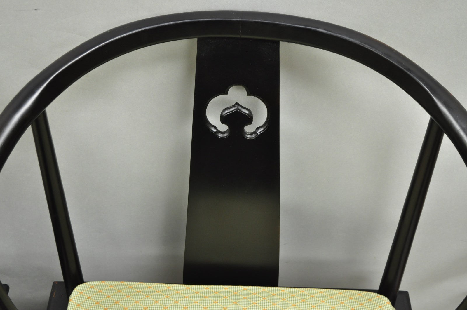 Vintage Oriental Ming Style Ebonized Horseshoe Lounge Chairs by Century (A) Pair