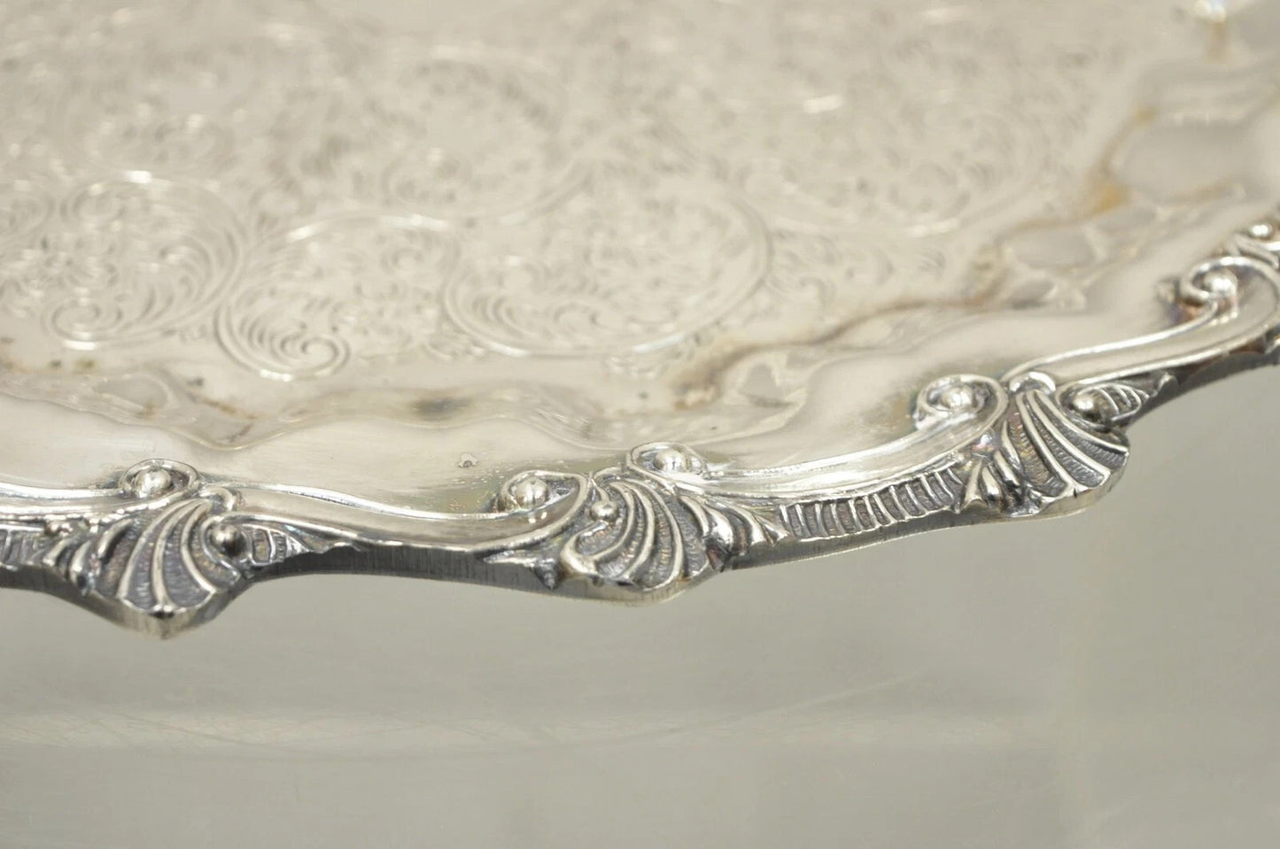 Victorian Ornate Silver Plated Twin Handle Scalloped Bar Serving Platter Tray