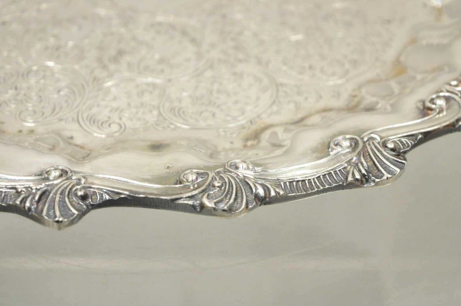 Victorian Ornate Silver Plated Twin Handle Scalloped Bar Serving Platter Tray