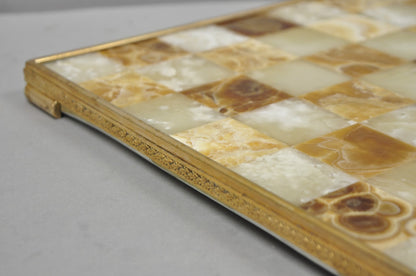 Vintage Mid Century Modern Mosaic Brown Onyx Stone Chess Game Checkerboard