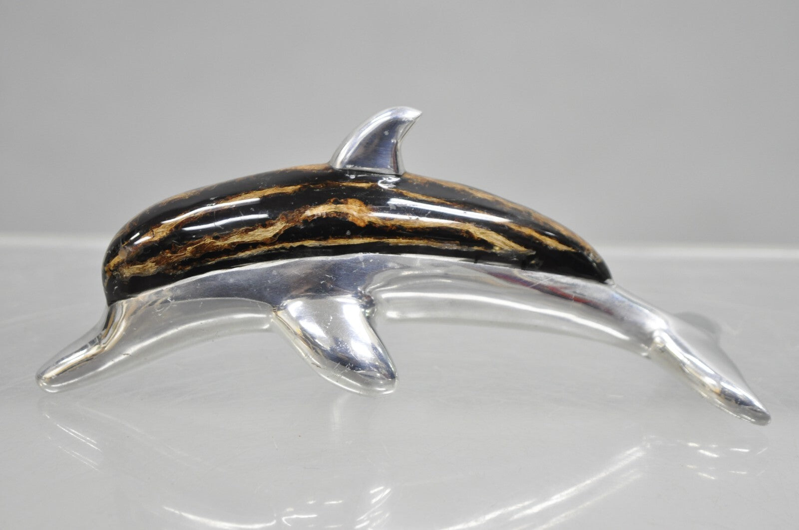 Atlantis Paradise Island Metal & Faux Tortoiseshell 8" Dolphin Sculpture - Pair