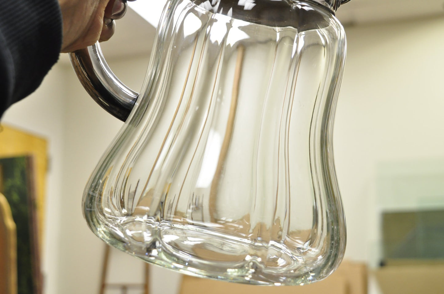 Antique Victorian German Silver Plated Crystal Glass Lemonade Water Pitcher