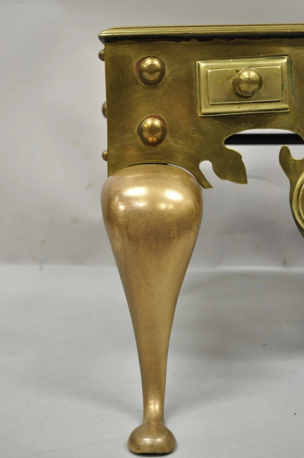 Antique English Victorian Solid Brass 40 lb. Footman Fireplace Trivet