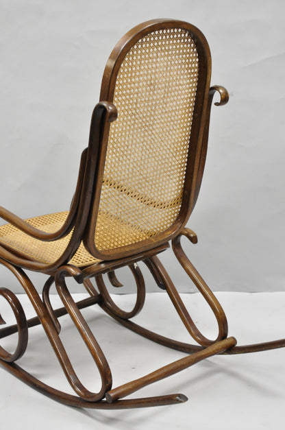 Vintage Mid Century Modern Thonet Style Bentwood & Cane Rocker Rocking Chair (B)