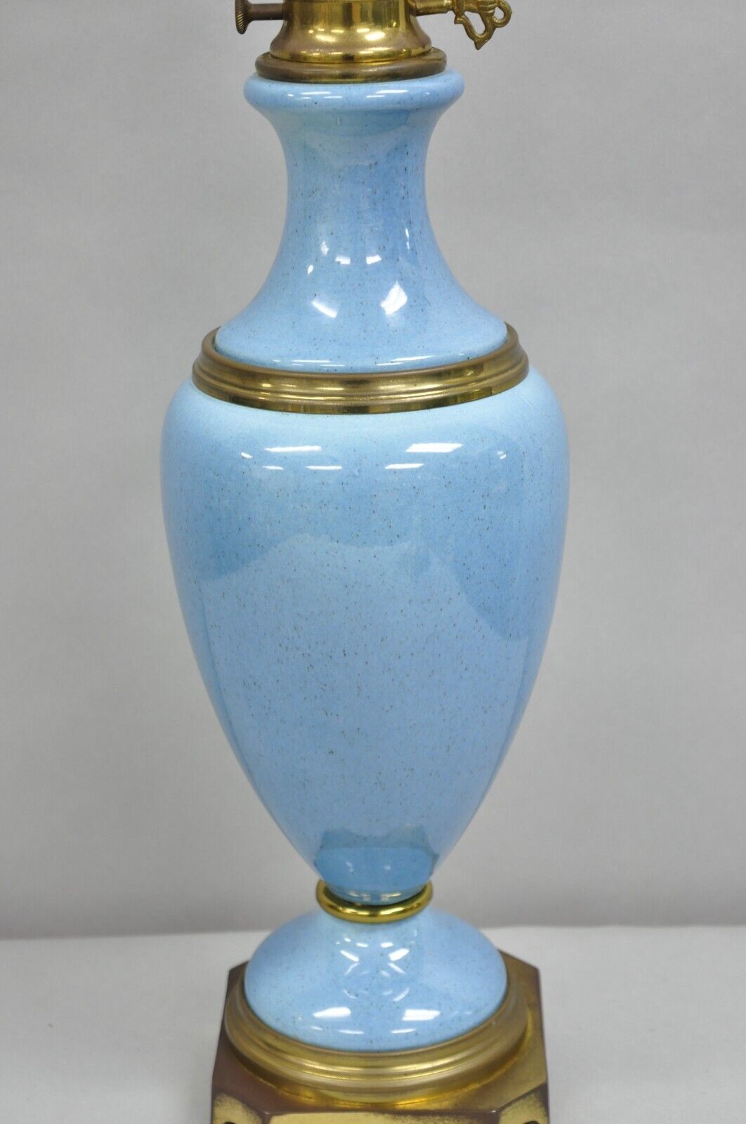 Vintage French Neoclassical Style Blue Porcelain Urn Form Brass Table Lamp