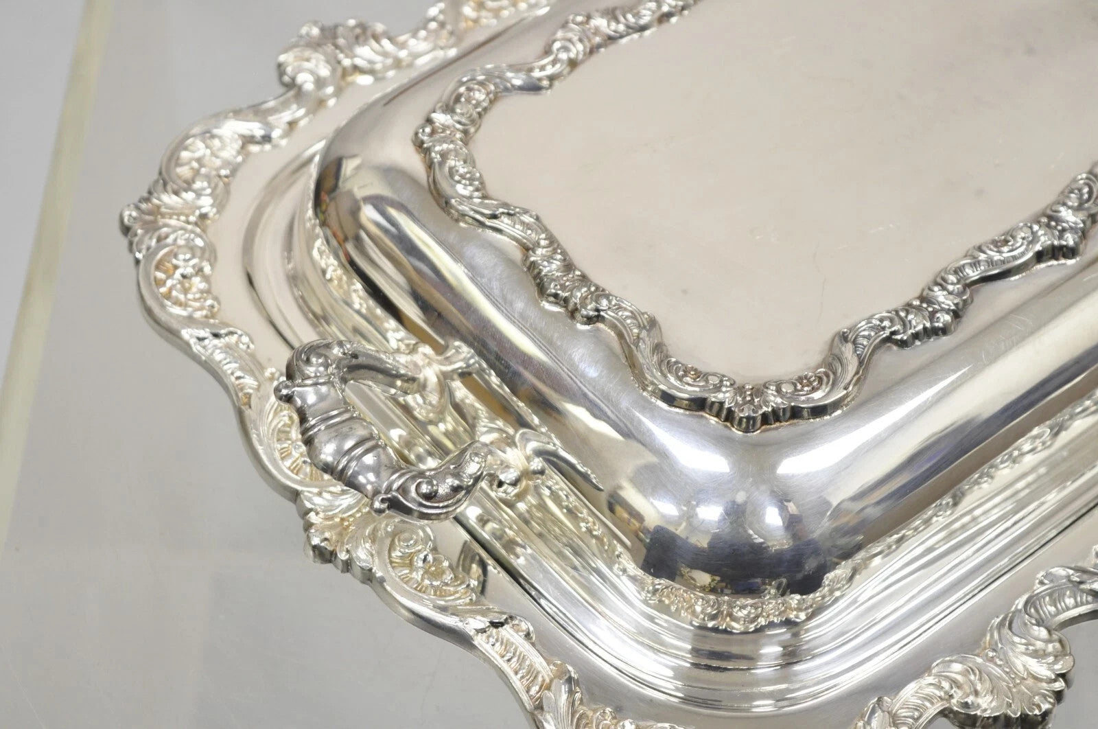 Vintage Poole Silver Co Victorian Silver Plated Serving Platter w/ Wooden Handle