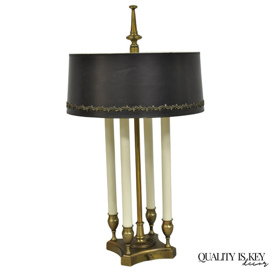 Vintage French Empire Style Brass Candlestick Bouillotte Desk Table Lamp