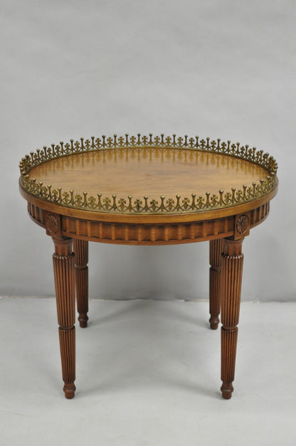 Vintage French Empire Mahogany 25" Round Coffee Table with Brass Gallery