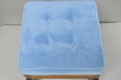 Antique Victorian Walnut Cabriole Leg Blue Tufted Footstool Ottoman Stool