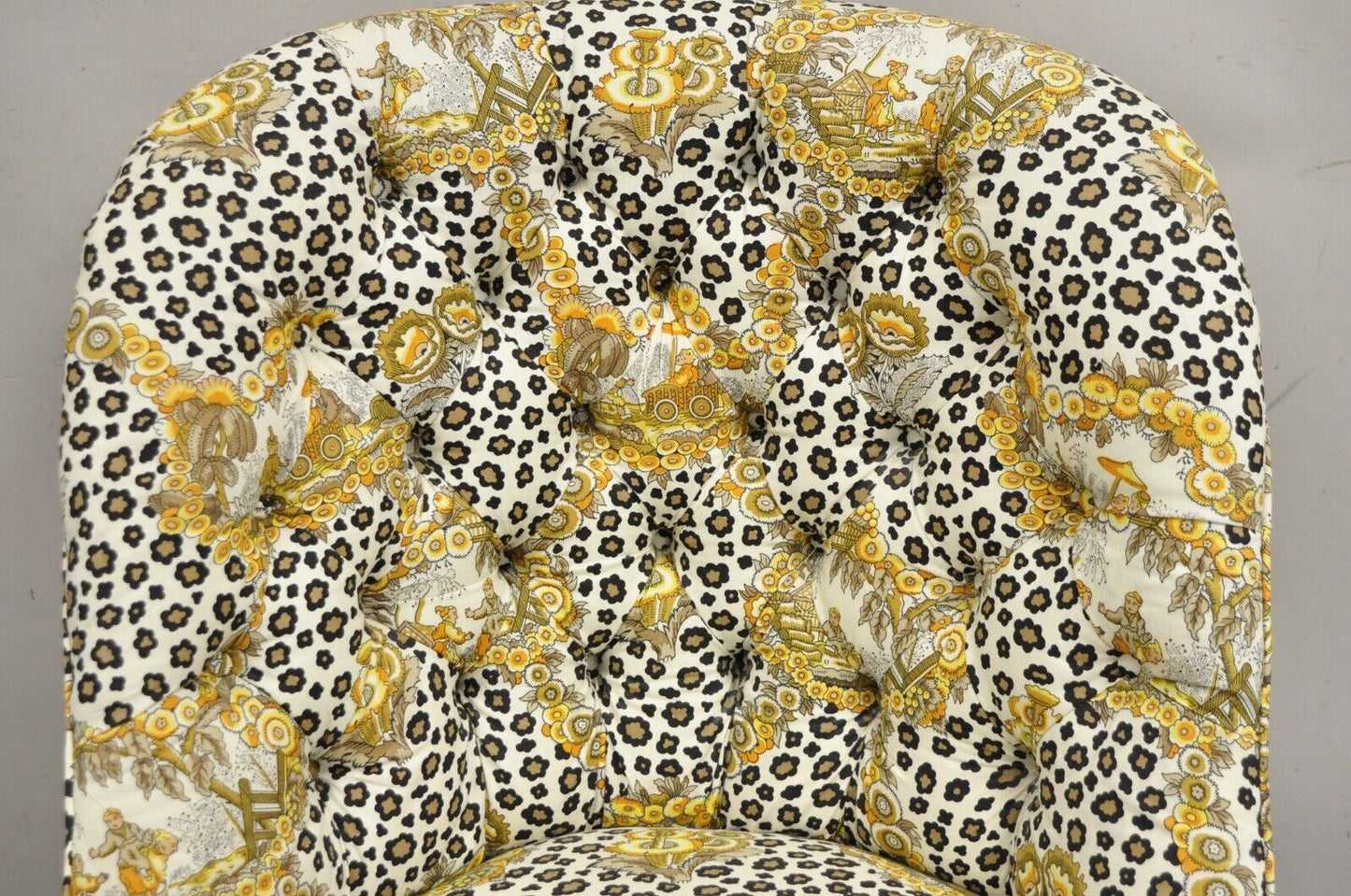 Vintage Napoleon III Tufted Slipper Lounge Chair w/ Leopard Chinoiserie Fabric