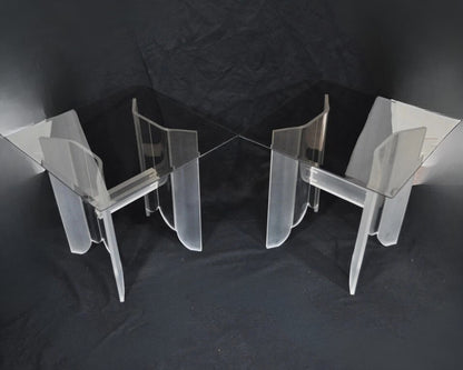 Vintage Mid Century Modern Frosted Lucite & Glass Butterfly End Tables - a Pair