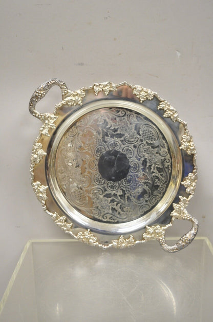 Vintage Crescent Silver Plate 17" Grape Vine Pattern Round Platter Tray