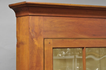 Antique Colonial Primitive Cherry Wood Glass Front Corner China Cabinet Cupboard