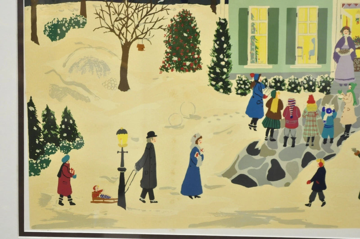 Jane Currie Clark "Christmas Carolers" Signed Art Serigraph Print Picture