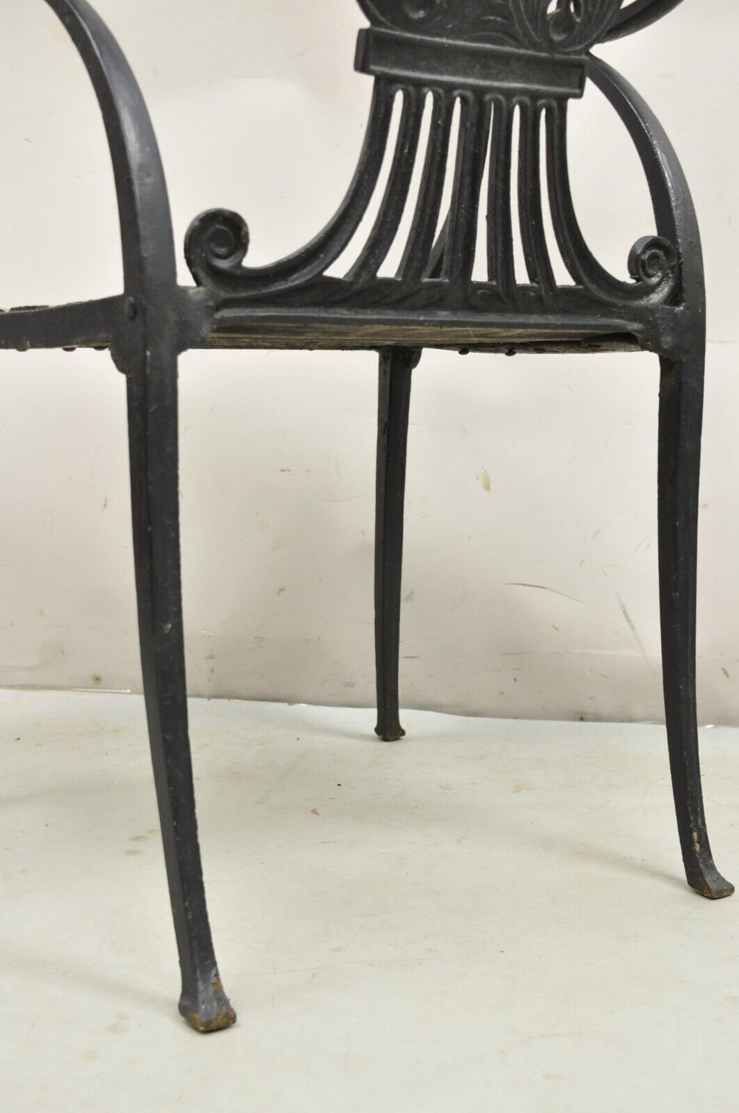 Antique French Regency Style Cast Iron Wooden Slat Garden Arm Chair