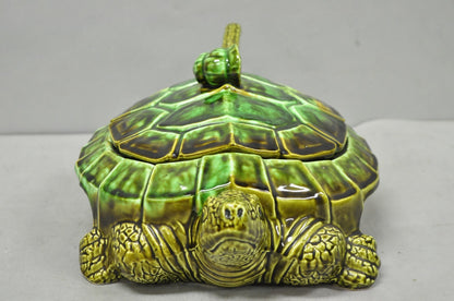 Vintage Tilso Japan Mid Century Modern Green Ceramic Figural Turtle Soup Tureen