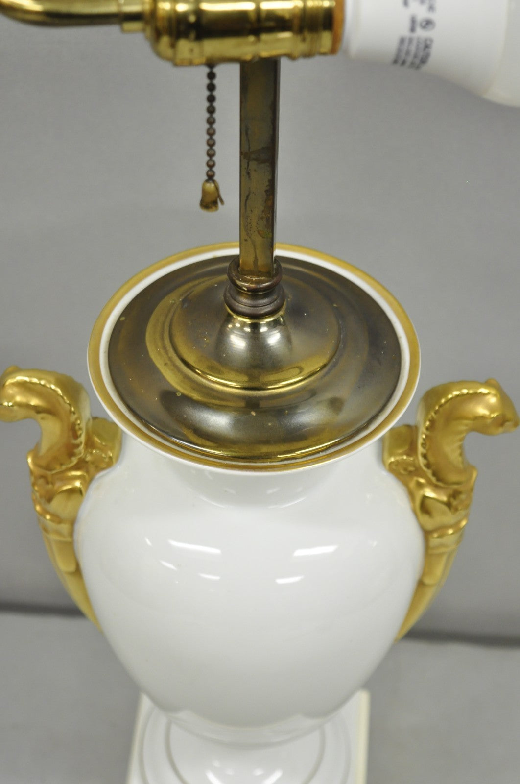 Vintage Italian Regency White Gold French Porcelain Urn Marble Base Table Lamp