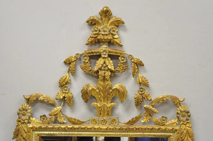 Vintage Adam Style Italian Carved Gold Giltwood Leafy Scroll Console Wall Mirror