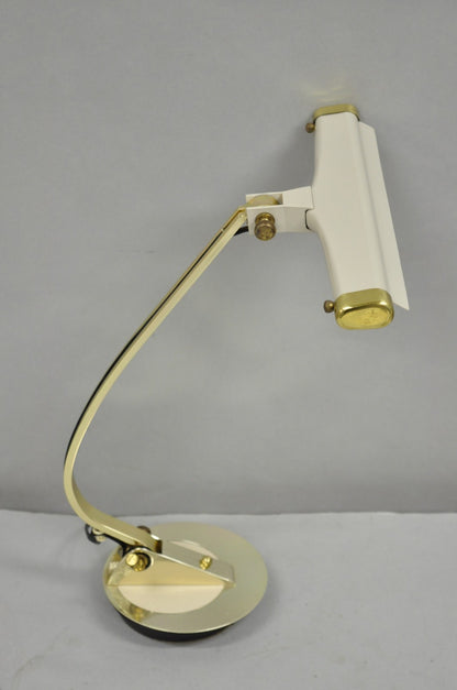 Vintage Cannon Mid Century Modern Enamel & Brass Space Age Adjustable Desk Lamp
