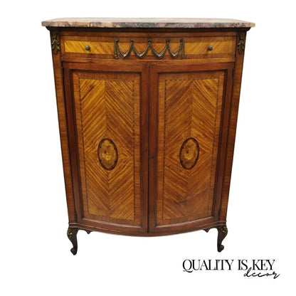 Antique French Louis XV Style Satinwood Marble Top Tall Chest Dresser Cabinet