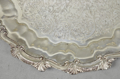 Vintage Victorian Silver Plated Round Scalloped Twin Handle Bar Serving Tray
