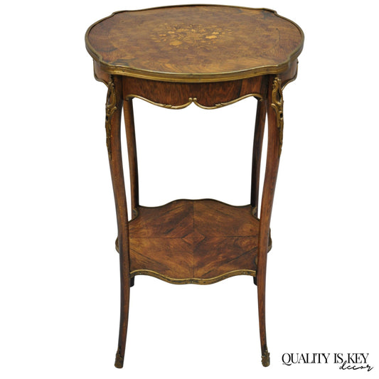 Antique French Louis XV Style Marquetry Inlay Bronze Ormolu Rosewood Side Table