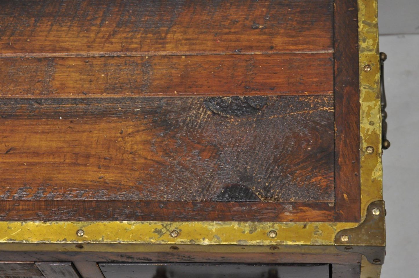 Habersham Wooden Plantation Campaign Trunk Style Side Coffee Table w/ Brass Trim