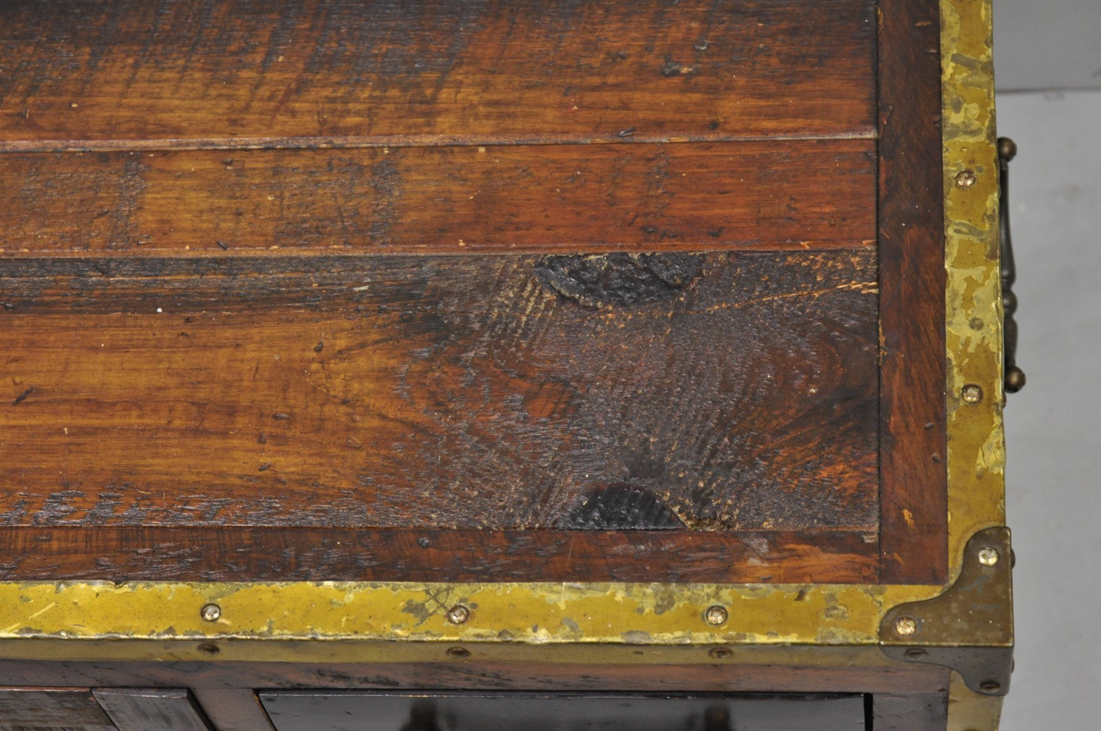 Habersham Wooden Plantation Campaign Trunk Style Side Coffee Table w/ Brass Trim