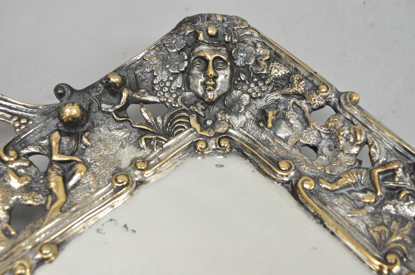 French Renaissance Bacchanal Scene Silver Plated Bacchus Figural Platter Tray