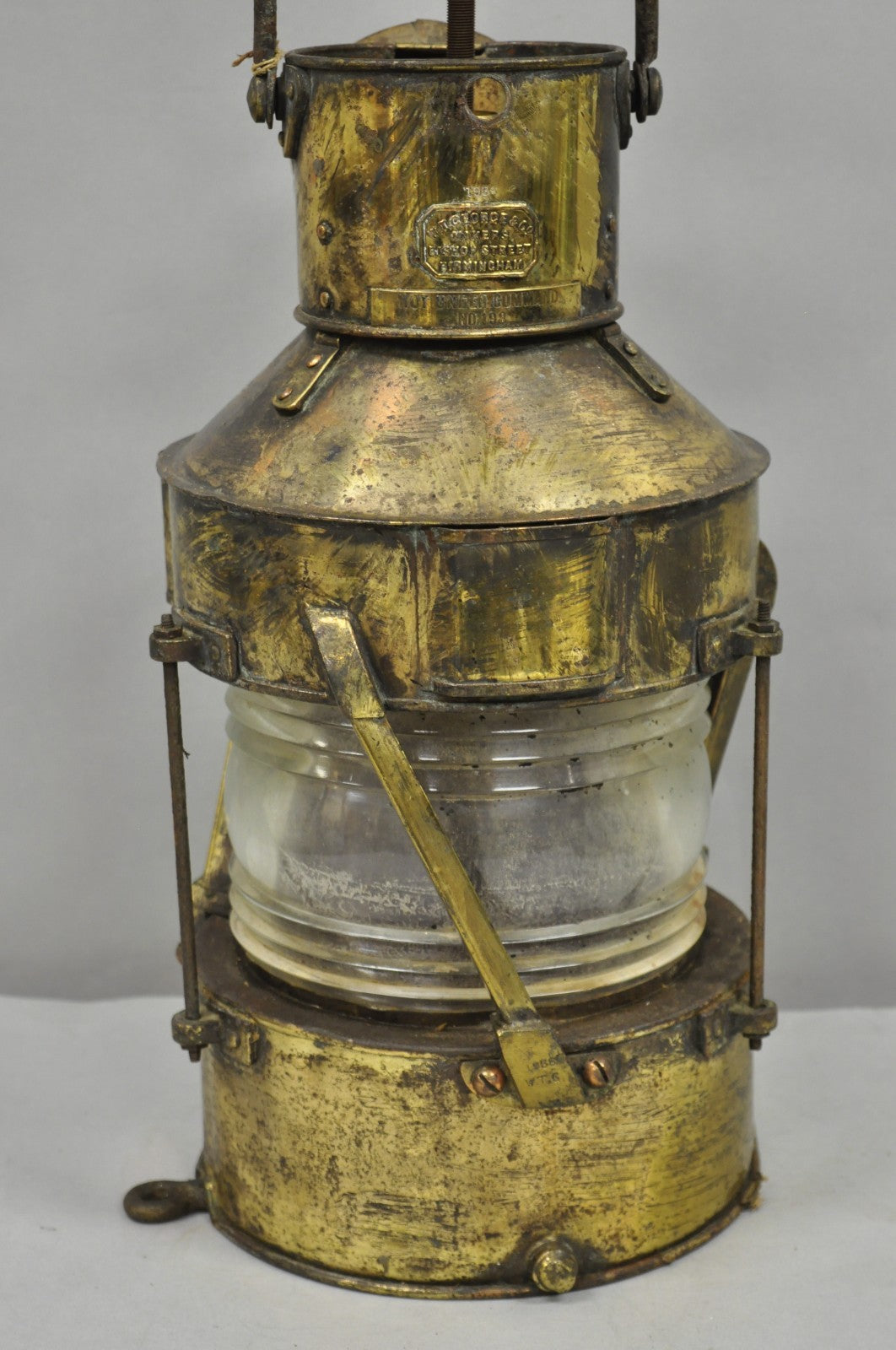 Antique WT George & Co English Copper Maritime Ship Lantern Converted Table Lamp