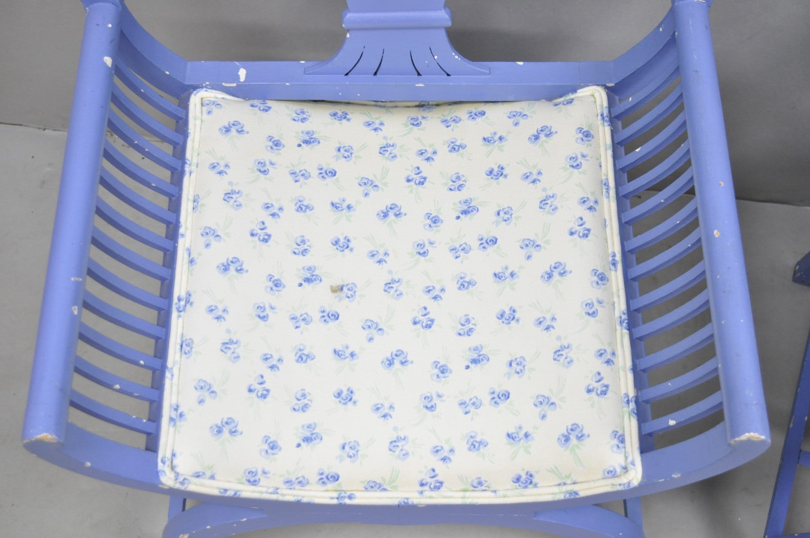 Vintage Hollywood Regency Italian Style Blue Curule X-Frame Arm Chair - a Pair