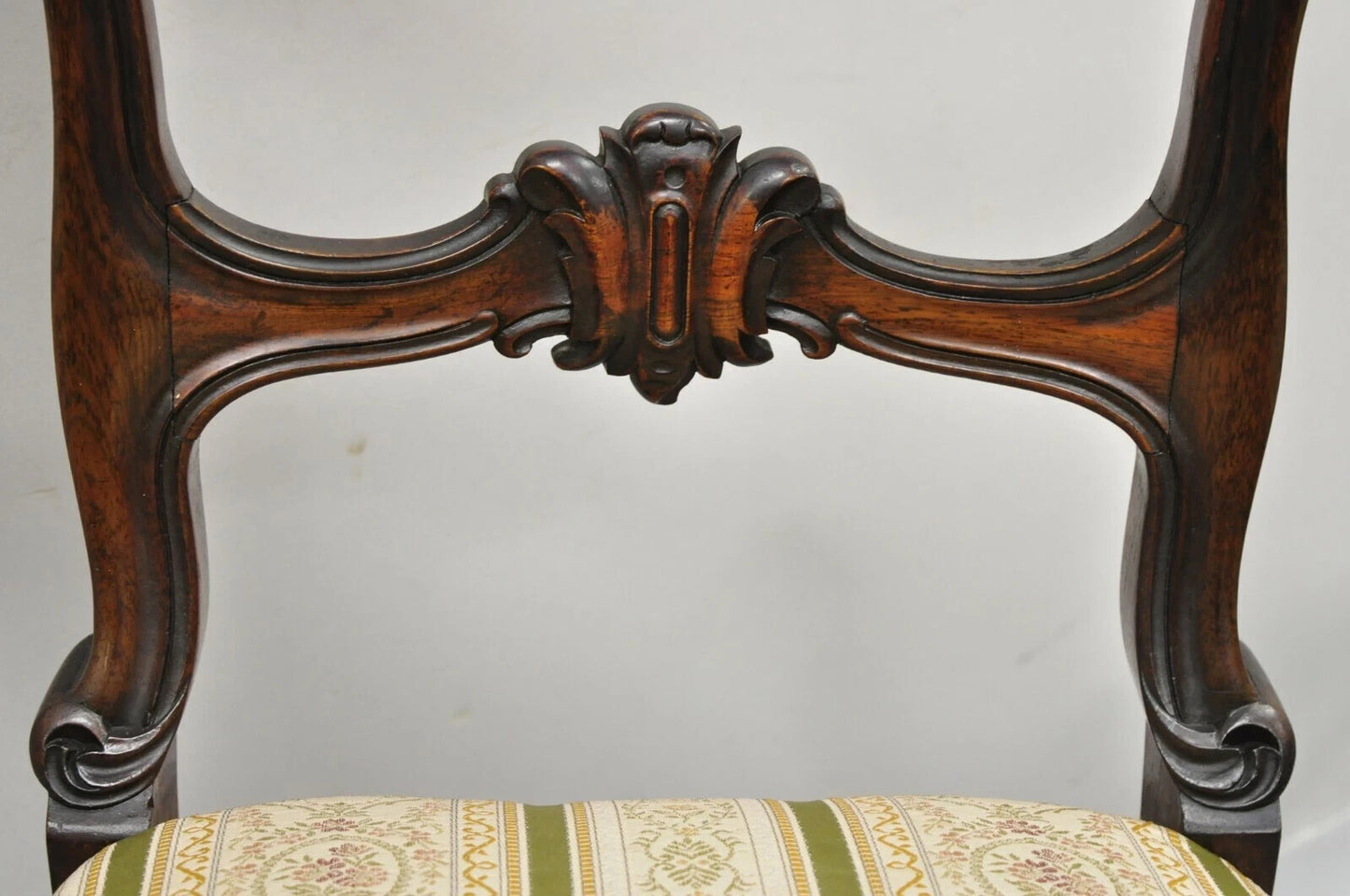 Antique English Victorian Carved Rosewood Parlor Dining Side Chairs - a Pair