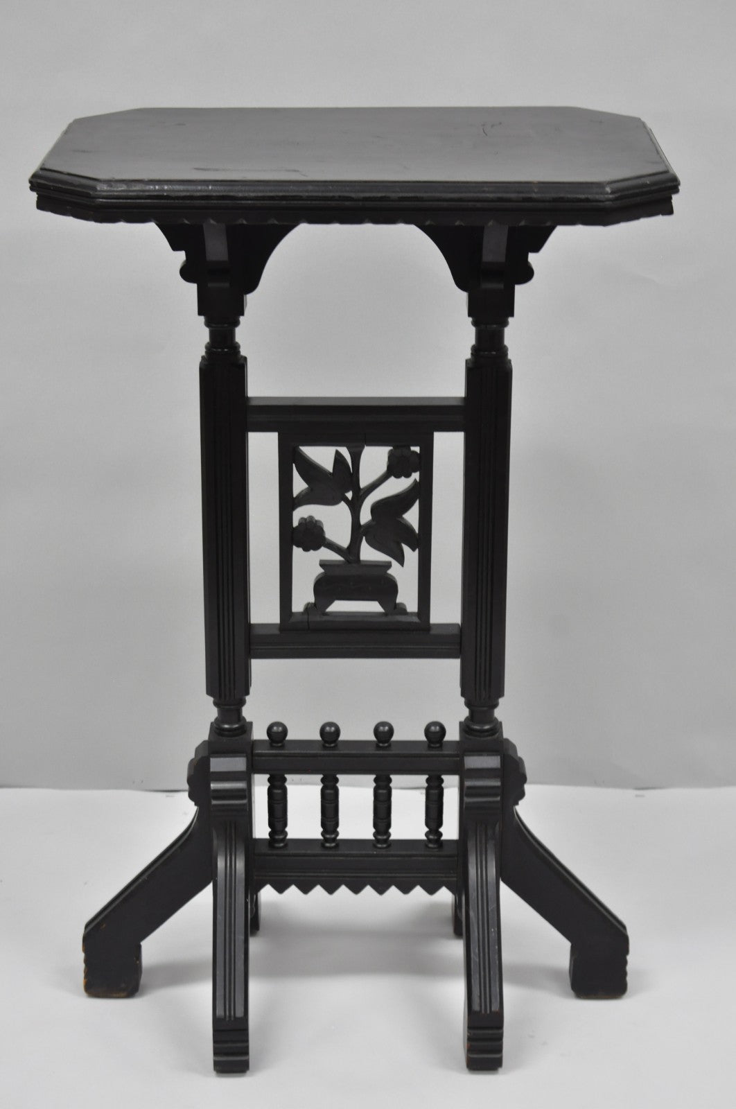 Antique Victorian Aesthetic Movement Black Ebonized 34" Plant Stand Side Table