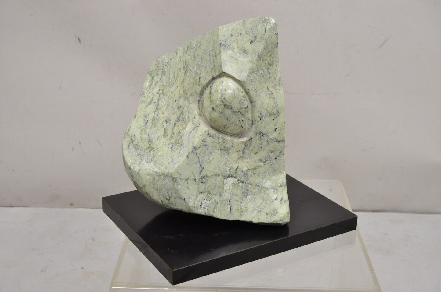 Sheryl C. Benjamin Carved Green Marble Abstract Modern Stone Sculpture