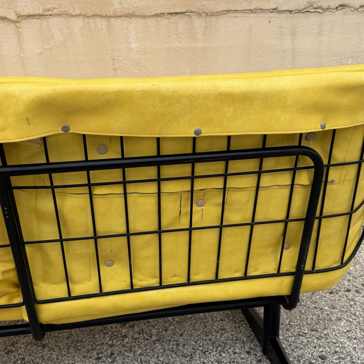 Vintage Homecrest Mid Century Modern Wire Metal Sofa w/ Yellow Vinyl Cushions
