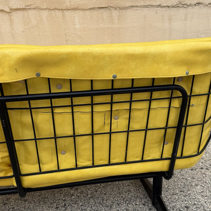 Vintage Homecrest Mid Century Modern Wire Metal Sofa w/ Yellow Vinyl Cushions