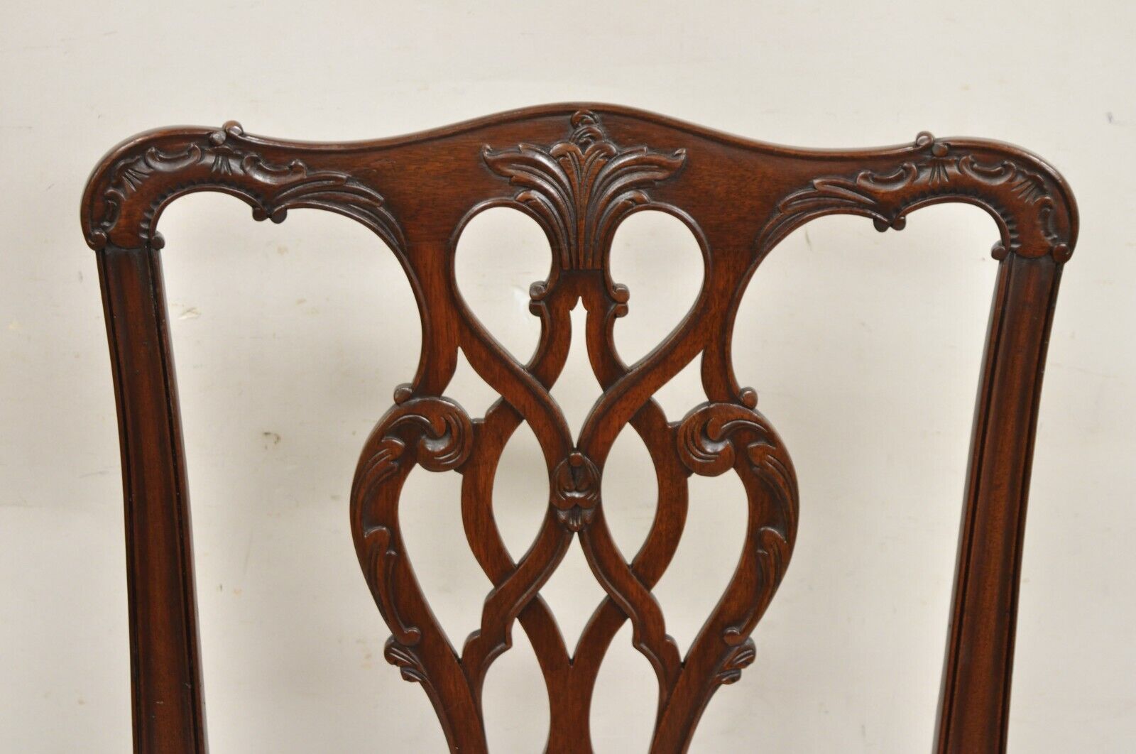 Antique Chippendale Georgian Style Carved Mahogany Dining Side Chairs - Set of 6