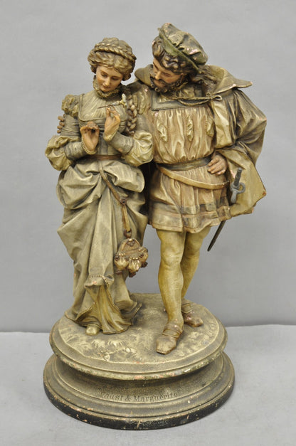 Antique French Renaissance Hennecke & Co "Faust & Marguerite" Plaster Statue