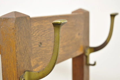Antique Mission Arts & Crafts Oak Wood Coat Hook Hall Tree Umbrella Stand