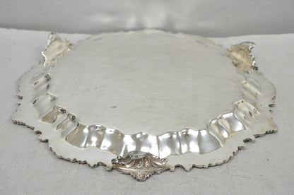 Vintage SBEP Victorian Silver Plated Round Scalloped Salver Bar Tray Platter