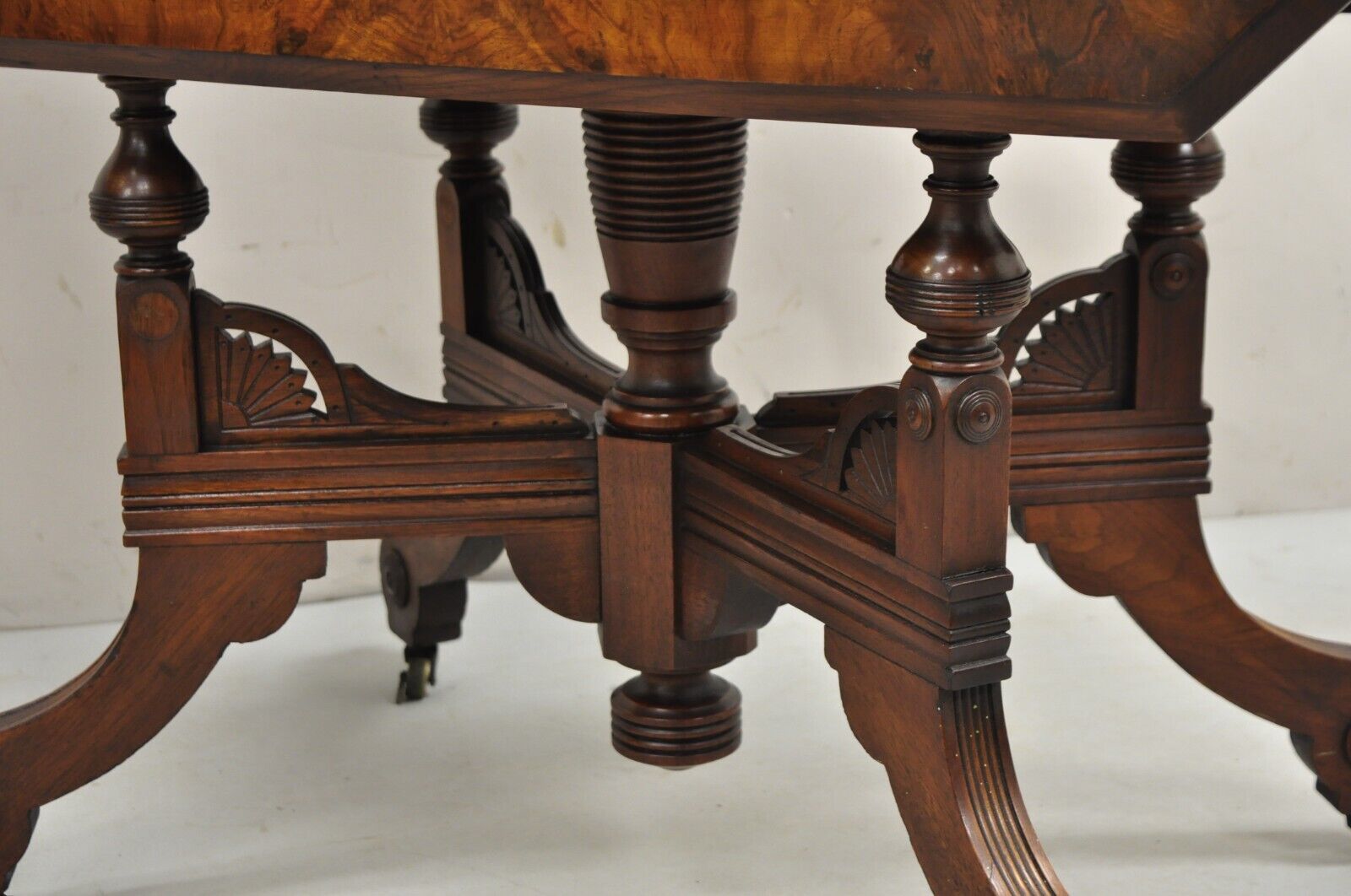 Antique Eastlake Victorian Leather Top Walnut Dropleaf Parlor Game Table