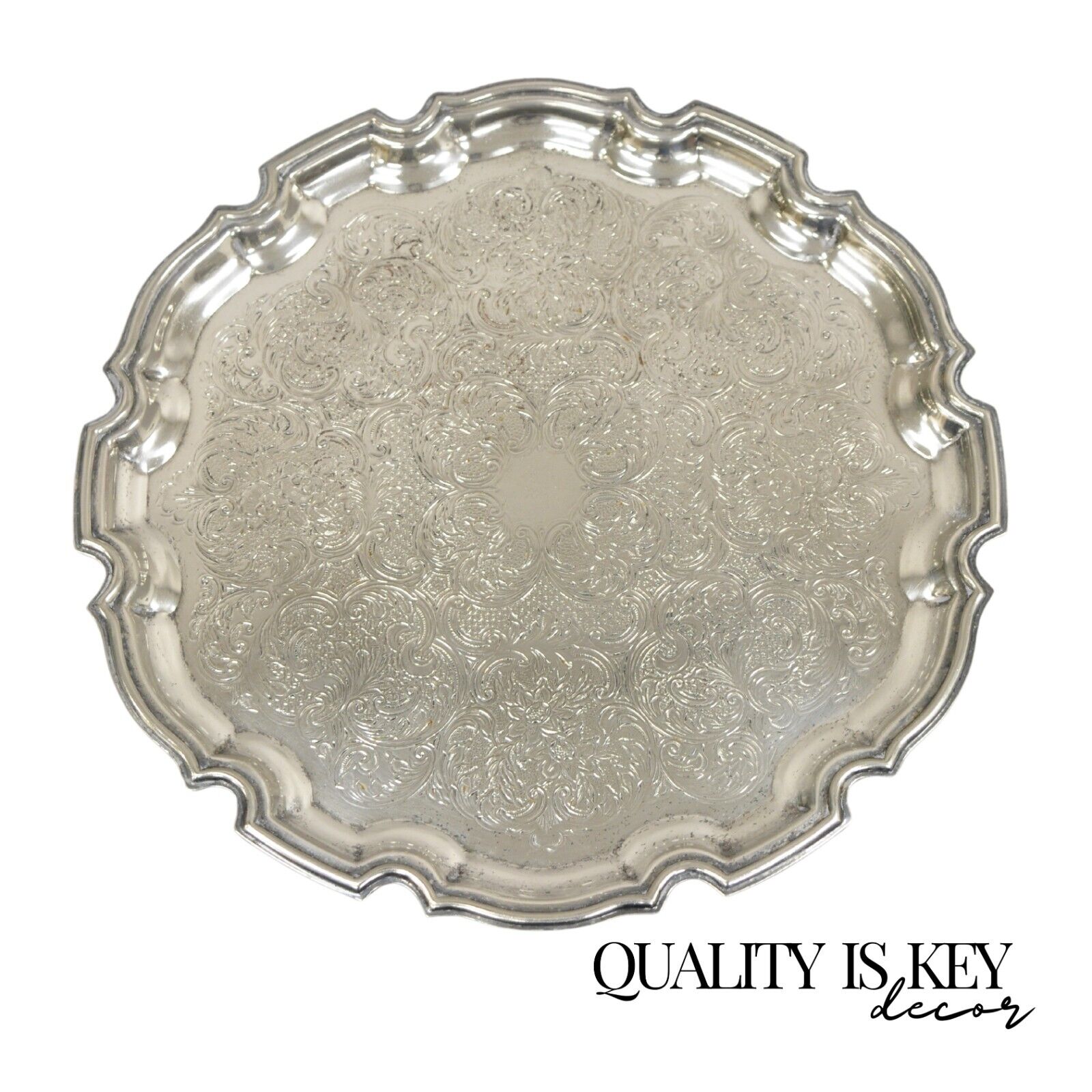 Cavalier England Victorian Silver Plated Scalloped Serving Platter Tray