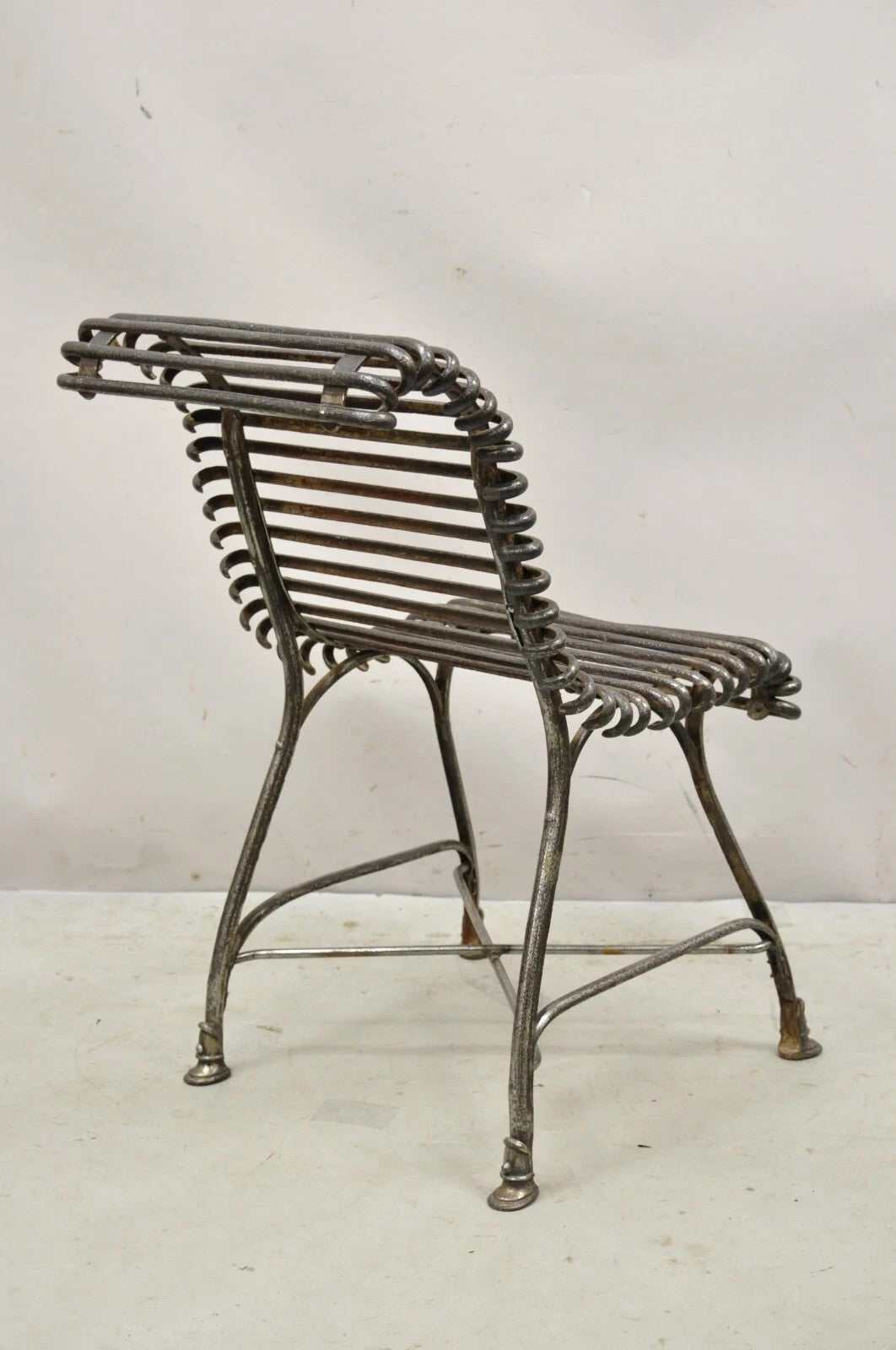 Antique Sauveur Arras French Wrought Cast Iron Spine Scrolling Garden Side Chair