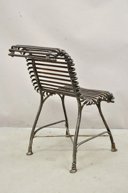 Antique Sauveur Arras French Wrought Cast Iron Spine Scrolling Garden Side Chair