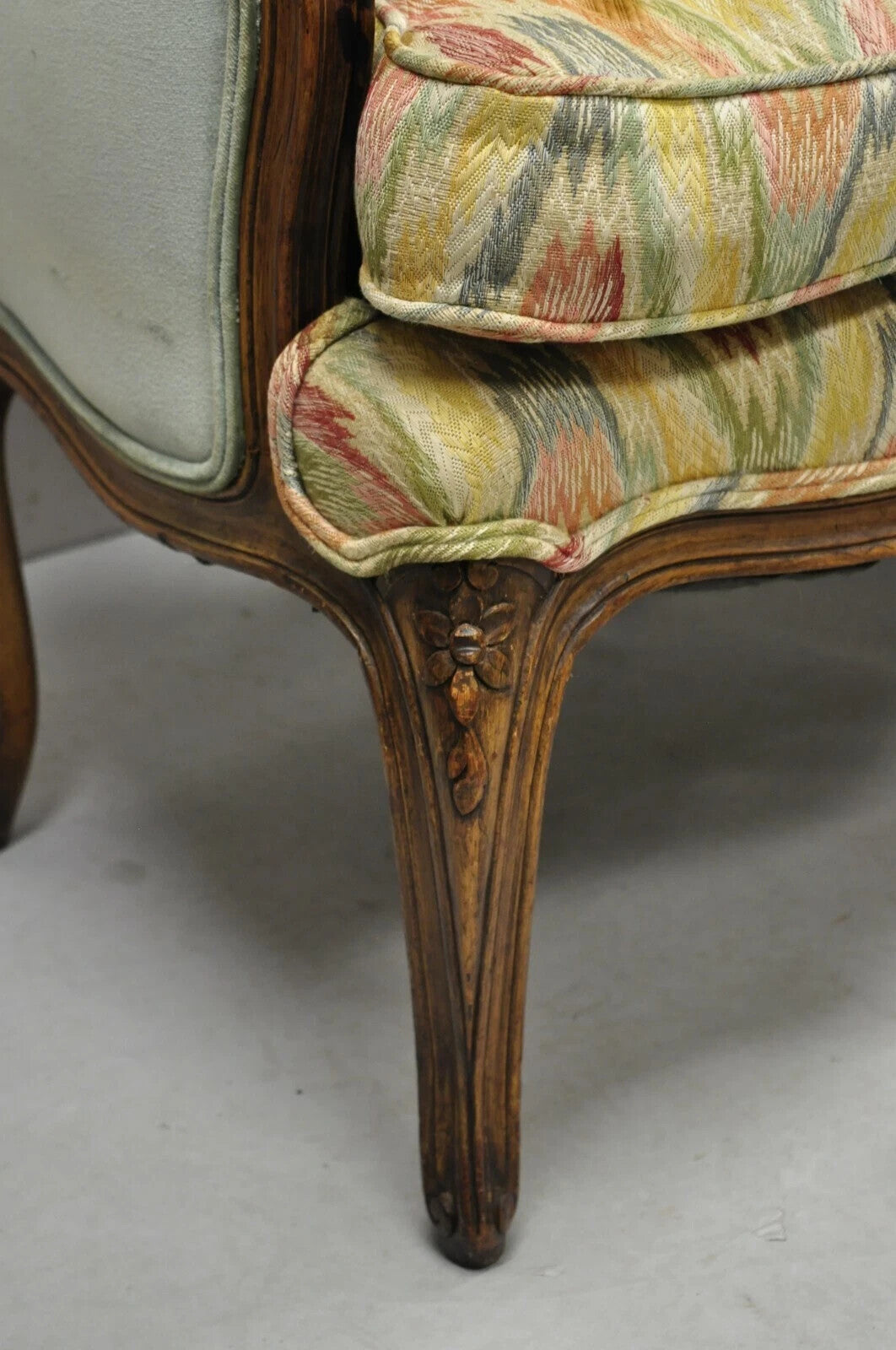 Vintage French Country Provincial High Back Walnut Arm Chairs (A) - a Pair