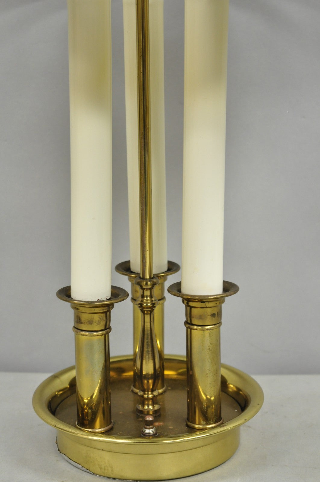 Vintage French Country Brass Tole Metal Shade Bouillotte Candlestick Table Lamp
