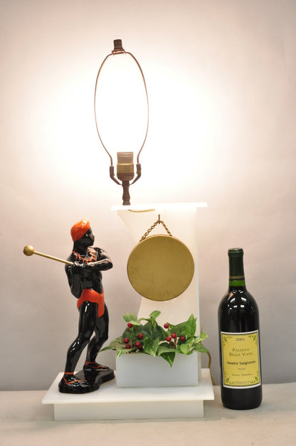 Vintage Mid Century Modern Figural African Black Male w/ Gong Acrylic Table Lamp