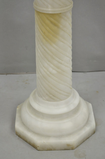 Antique Italian Neoclassical Carved Alabaster Spiral Column Narrow Pedestal