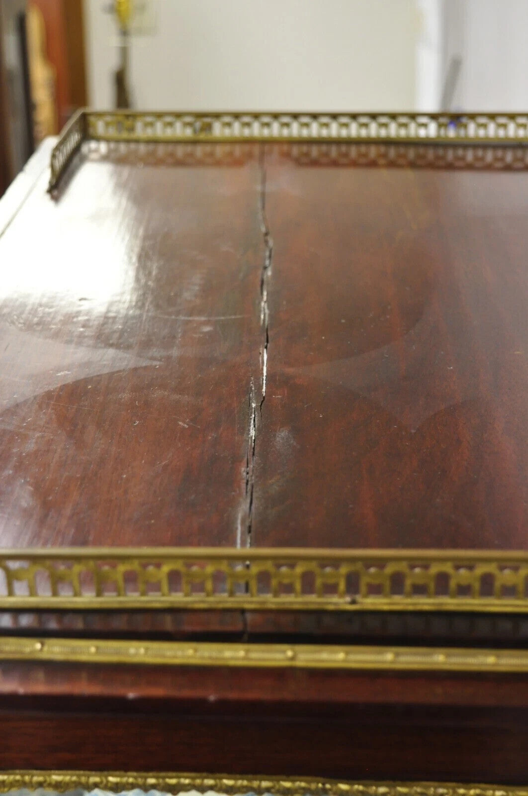 Antique French Louis XV Style Bronze Mount Hand Painted Curio Display Cabinet