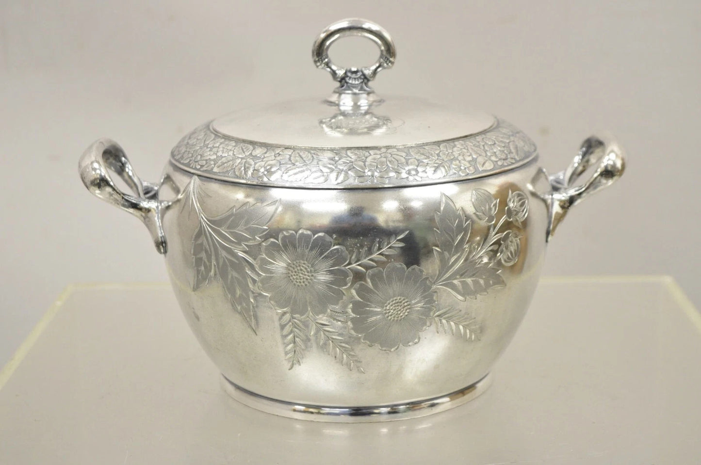 Antique Art Nouveau Silver Plated Lidded Soup Tureen Engraved "Louise"